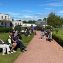 The golfers relaxing before tee off at Hawkstone Park.